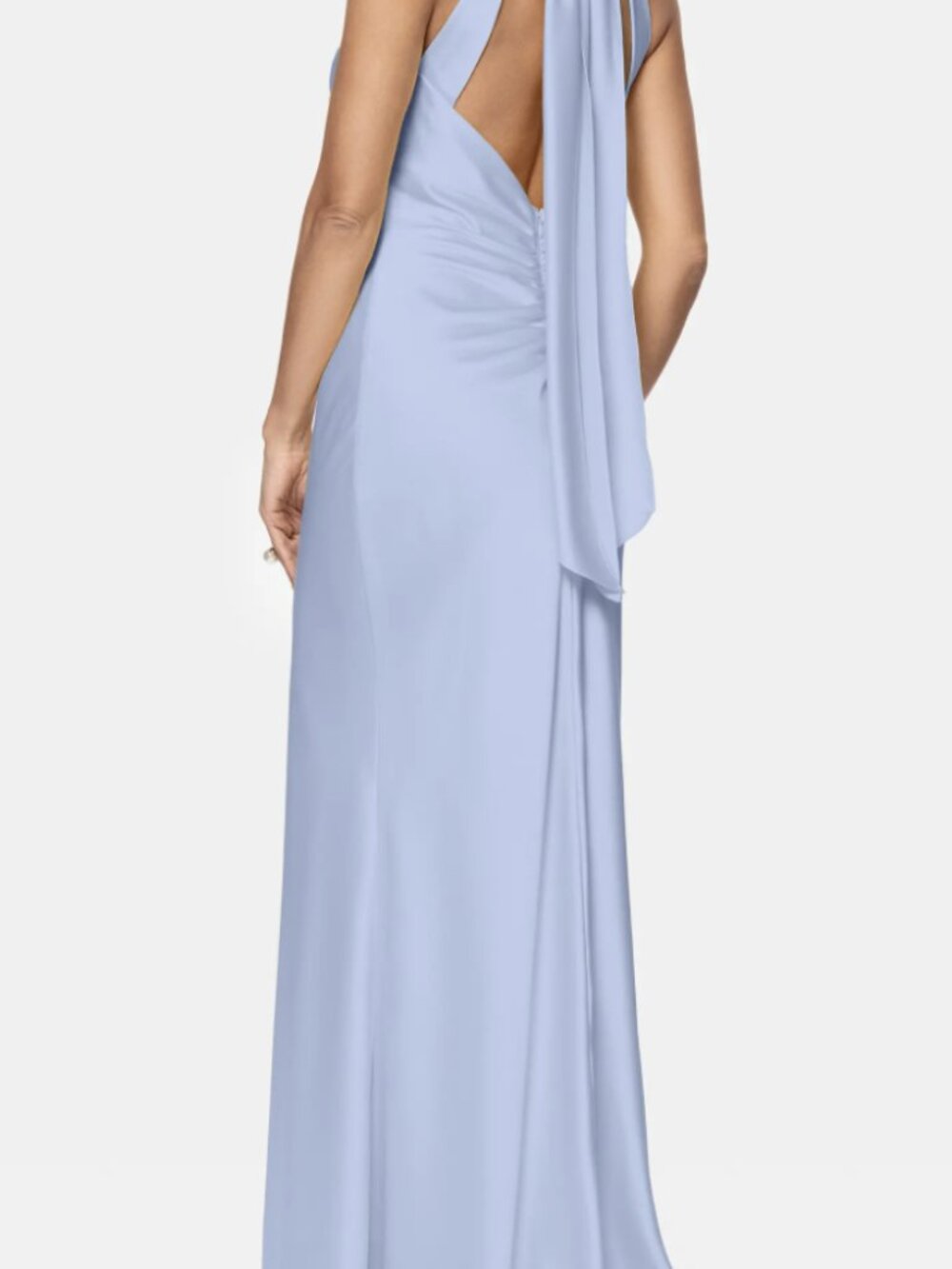 Xscape Sky Blue Satin Halter Gown – Size 10 NWT – Open Back Formal Maxi Gown - Picture 2 of 12